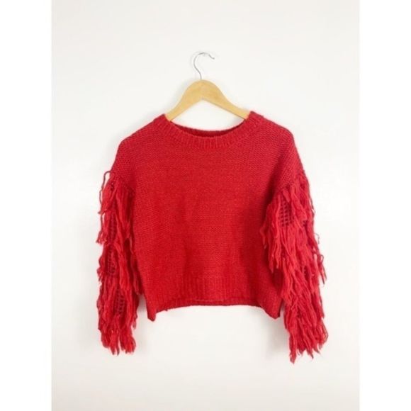 CLOSET CLOSING Love By Design Red Crewneck Fringe Sweater - Picture 2 of 6